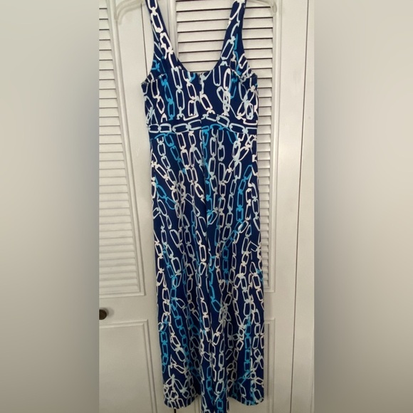 J. McLaughlin Maxi Dress XS Blue Chain Print Sleeveless V-Neck Long Dress - Picture 1 of 13